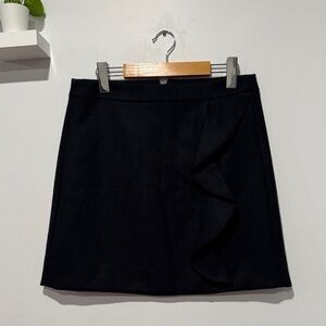 J. Crew Black Wool Mini Skirt with Ruffle Detail